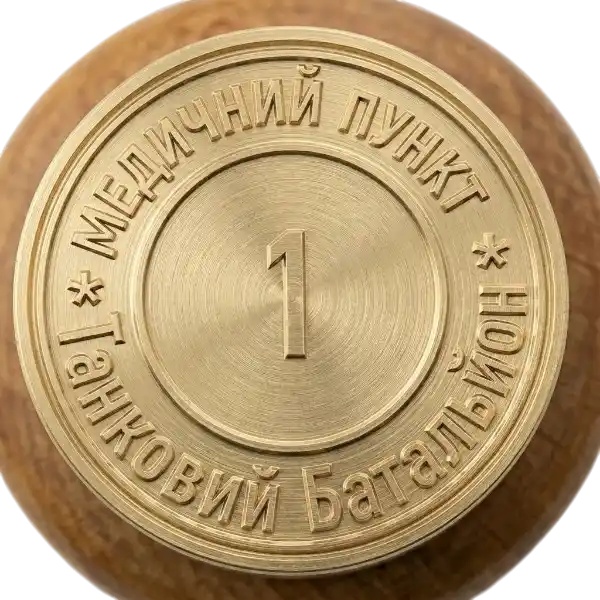 Латунна печатка пломбір 25 мм Медичний пункт 1 Танковий батальйон для пластиліну